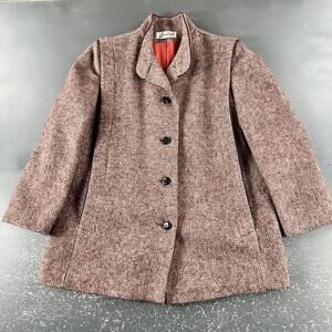 VTG Bromleigh Wool Coat Womens Large Peach Tweed Pea Winter Long A-Line Princess